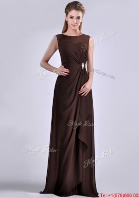 Modest Bateau Brown Chiffon Long Mother Dress with Zipper Up