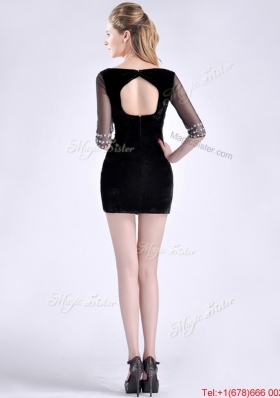 Most Popular Beaded Open Back Black Mother Dress with Half Sleeves