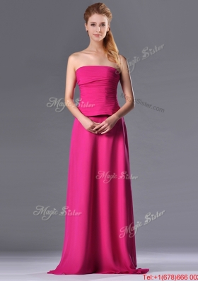 Most Popular  Hot Pink Strapless Long Mother  Dress with Zipper Up