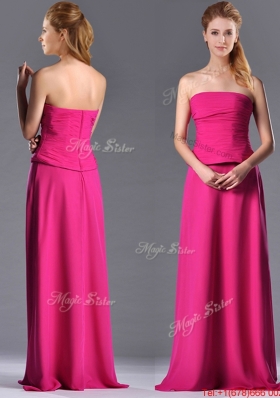 Most Popular  Hot Pink Strapless Long Mother  Dress with Zipper Up