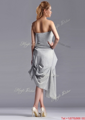 Most Popular Side Zipper Strapless Silver Mother Dress in Asymmetrical