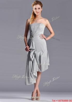 Most Popular Side Zipper Strapless Silver Mother Dress in Asymmetrical