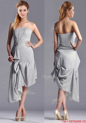 Most Popular Side Zipper Strapless Silver Mother Dress in Asymmetrical