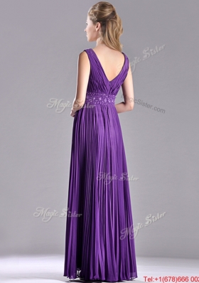 Most Popular V Neck Purple Mother Dress with Beading and Pleats