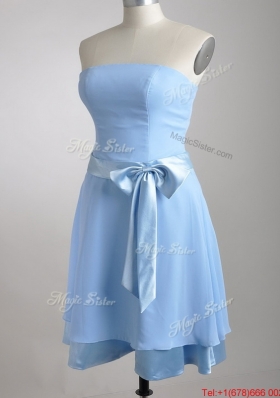 New Style Bowknot Chiffon Short  Dama Dress in Light Blue