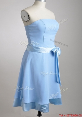 New Style Bowknot Chiffon Short  Dama Dress in Light Blue