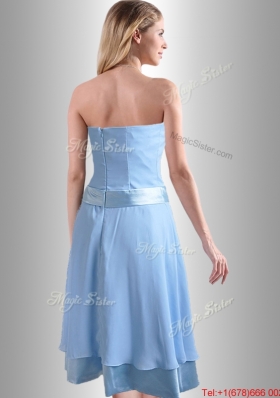 New Style Bowknot Chiffon Short  Dama Dress in Light Blue