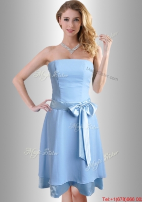 New Style Bowknot Chiffon Short  Dama Dress in Light Blue