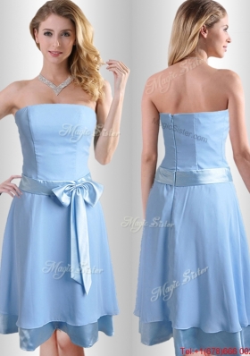 New Style Bowknot Chiffon Short  Dama Dress in Light Blue
