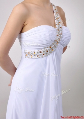 Sexy Empire Chiffon Beaded Side Zipper White Dama Dress with One Shoulder