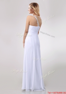 Sexy Empire Chiffon Beaded Side Zipper White Dama Dress with One Shoulder