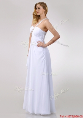 Sexy Empire Chiffon Beaded Side Zipper White Dama Dress with One Shoulder