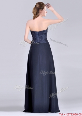 Exquisite Empire Satin Beaded Long Mother Dress in Navy Blue