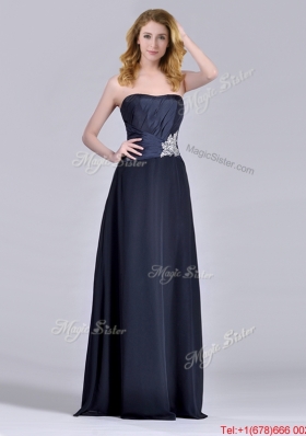 Exquisite Empire Satin Beaded Long Mother Dress in Navy Blue