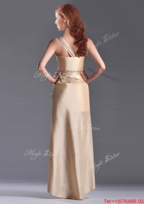 Most Popular Champagne Ankle-length Beaded Side Zipper Mother Dress with One Shoulde