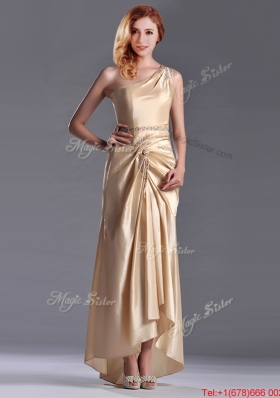 Most Popular Champagne Ankle-length Beaded Side Zipper Mother Dress with One Shoulde