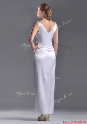 Most Popular Column V Neck Mother Dress with Beading and High Slit