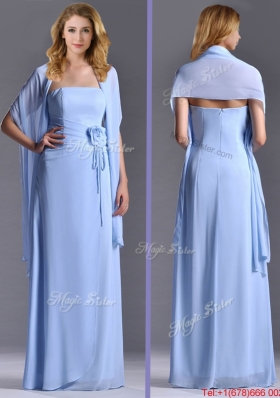 Most Popular Empire Light Blue Long Mother Dress with Handcrafted Flowers