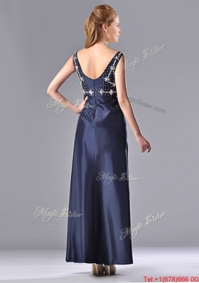 Most Popular Empire Square Taffeta Beading Long Mother Dress in Navy Blue