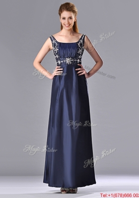 Most Popular Empire Square Taffeta Beading Long Mother Dress in Navy Blue