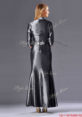 Most Popular Mermaid Sweetheart Ankle-length Beaded Silver Mother Dress with Jacket