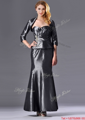 Most Popular Mermaid Sweetheart Ankle-length Beaded Silver Mother Dress with Jacket