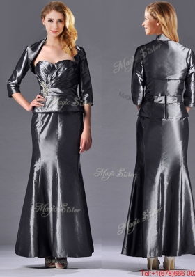 Most Popular Mermaid Sweetheart Ankle-length Beaded Silver Mother Dress with Jacket