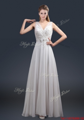 2016 Affordable Empire V Neck Beading Prom Dresses