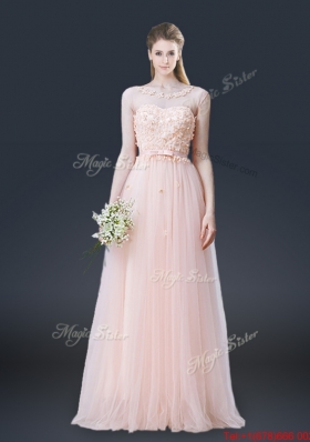 2016 Lovely Empire Bateau Prom Dresses with Appliques and Bowknot