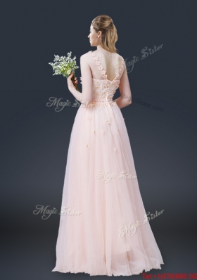 2016 Lovely Empire Bateau Prom Dresses with Appliques and Bowknot