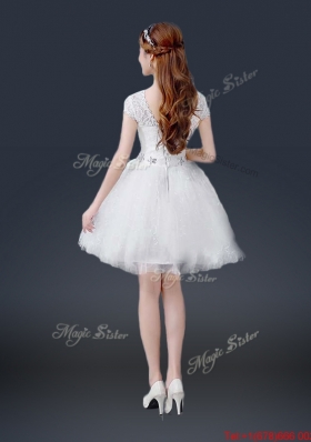 2016 Luxurious Mini Length Short Sleeves Beading Prom Dresses