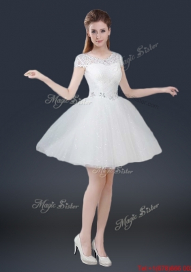 2016 Luxurious Mini Length Short Sleeves Beading Prom Dresses