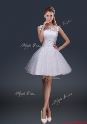 2016 Pretty Short Scoop Appliques Prom Dresses in White