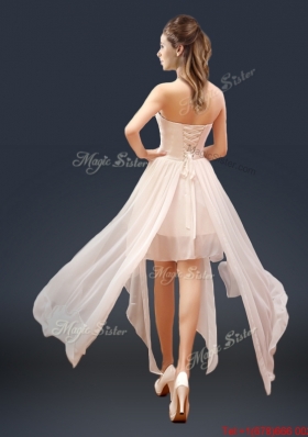 Cheap Champagne Asymmetrical Prom Dresses with Ruching