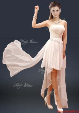 Cheap Champagne Asymmetrical Prom Dresses with Ruching