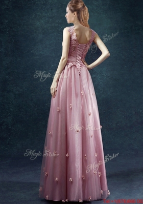 Classical V Neck Prom Dresses with Appliques and Belt