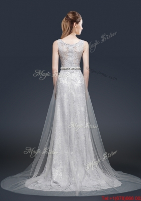 Elegant Empire Bateau Prom Dresses with Brush Train