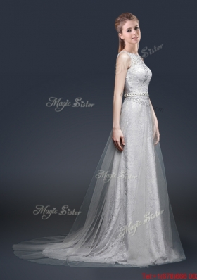 Elegant Empire Bateau Prom Dresses with Brush Train