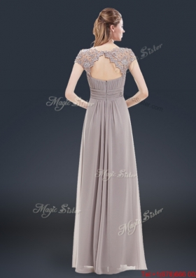 Elegant Empire Cap Sleeves Beading and Ruching Prom Dresses