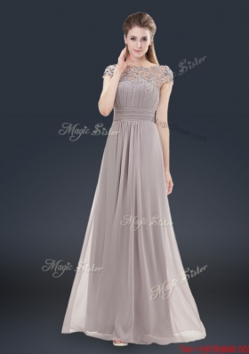 Elegant Empire Cap Sleeves Beading and Ruching Prom Dresses