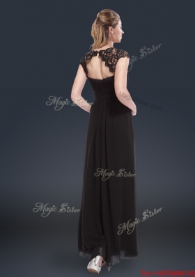 Elegant Empire Cap Sleeves Beading and Ruching Prom Dresses