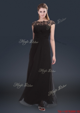 Elegant Empire Cap Sleeves Beading and Ruching Prom Dresses