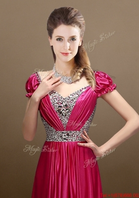 Elegant Empire Short Sleeves Beading Prom Dresses for 2016