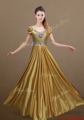 Elegant Empire Short Sleeves Beading Prom Dresses for 2016