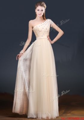 Elegant One Shoulder Prom Dresses with Appliques and Beading