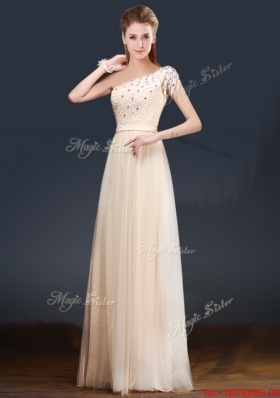 Elegant One Shoulder Prom Dresses with Appliques and Beading