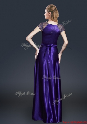 Empire Bateau Prom Dresses with Appliques and Belt