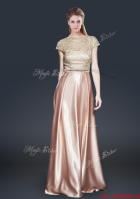 Empire Bateau Prom Dresses with Appliques and Belt