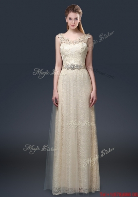 Empire Lace Prom Dresses with Appliques in Champagne