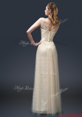 Empire Lace Prom Dresses with Appliques in Champagne